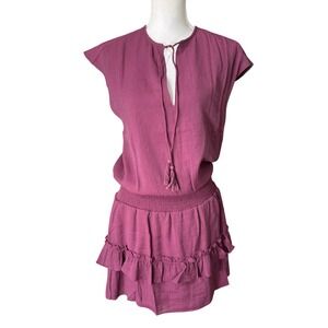 Vacate The Label Aubrey Texture Escape Dress Plum Purple Smocked Ruffle S NWT